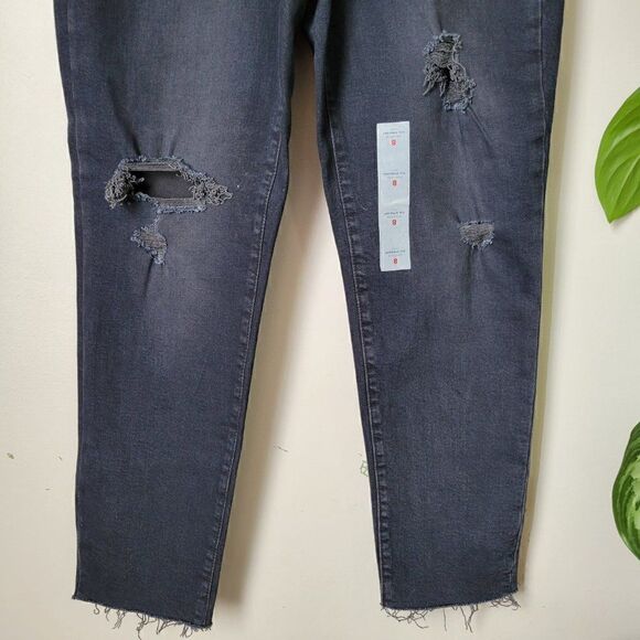 NWT OLD NAVY O.G. STRAIGHT HIGH RISE JEANS BLACK RIPPED SIZE 8 - Picture 8 of 16